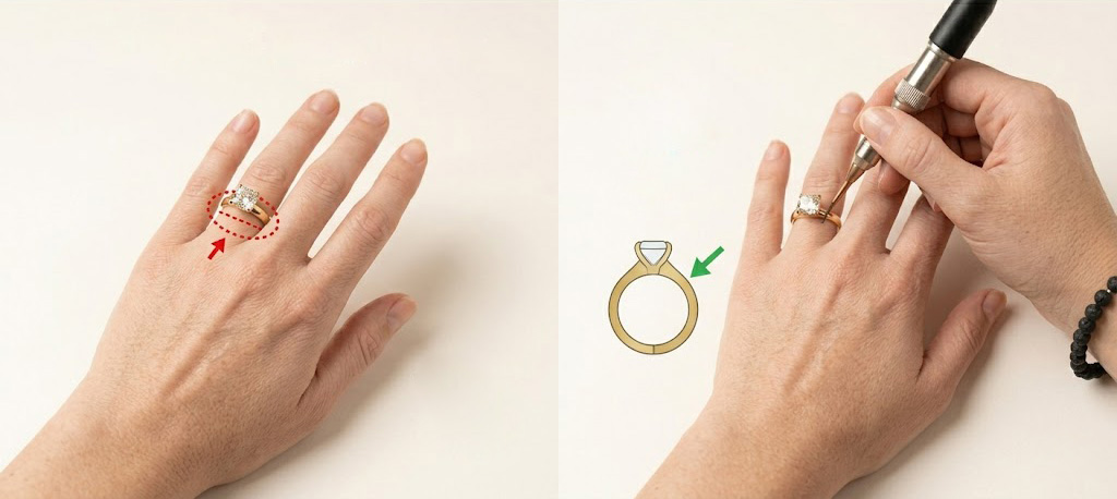 サイズ直し（縮める）を行った指輪のbefore・after